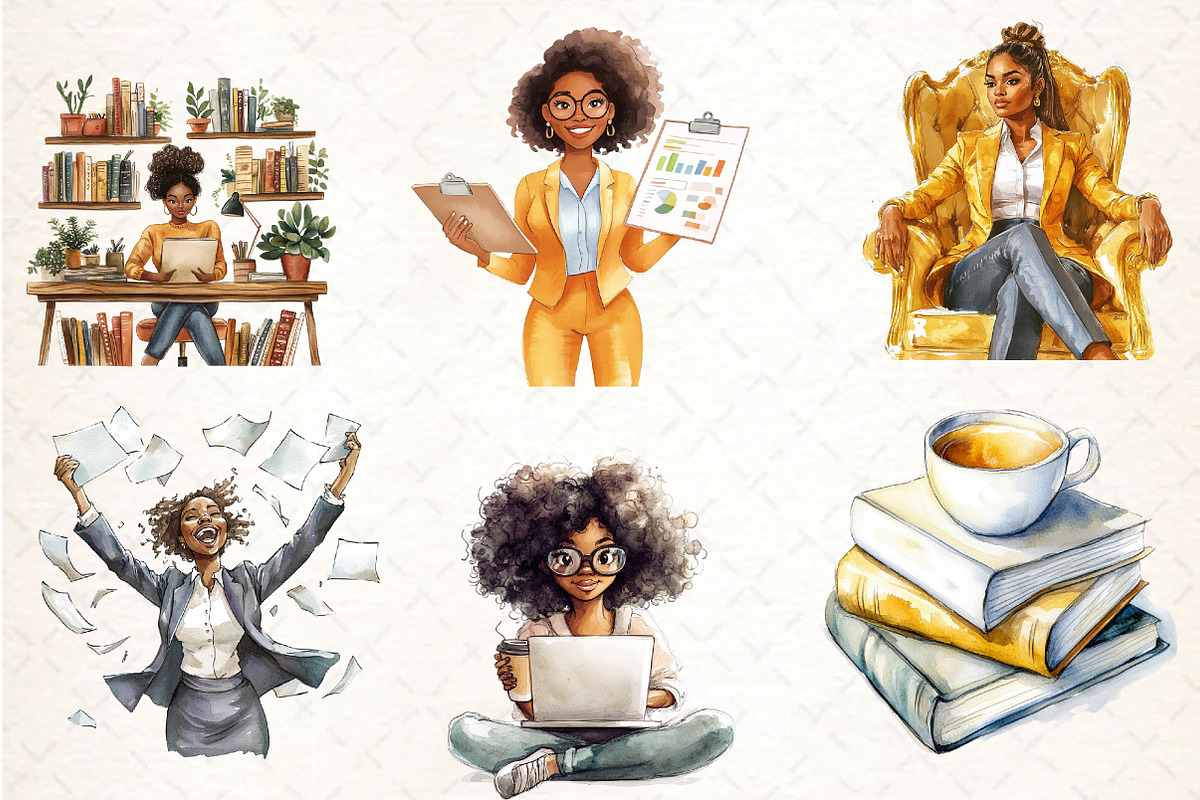 Watercolor Black Lady Boss Clipart, an Illustration by DreamCafeArt (Photo 3 of 5)