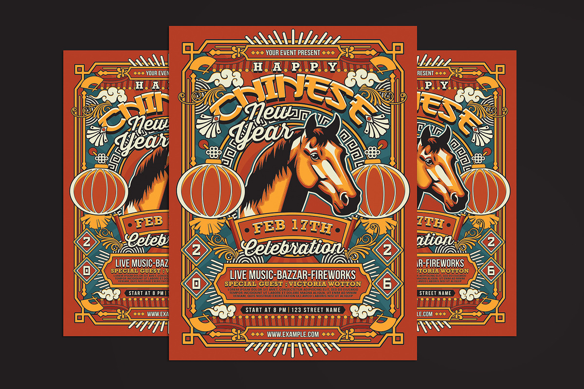 Red Chinese New Year Year Of The Hor, a Flyer Template by Muhamad Iqbal hidayat (Photo 1 of 4)