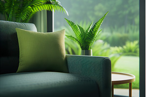 Modern living room with green sofa, an Architecture Photo by Lermont51