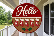 Hello Santa Door Hanger SVG, Round, an Object Graphic by Libby Wishes (Thumbnail 1 of 3)