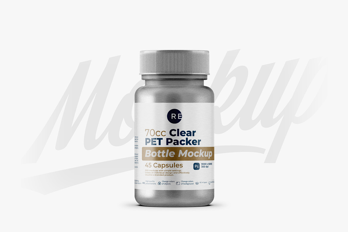 Metallic Plastic Pills Bottle Mockup, a Packaging Mockup by Reformer Mockup (Photo 3 of 6)
