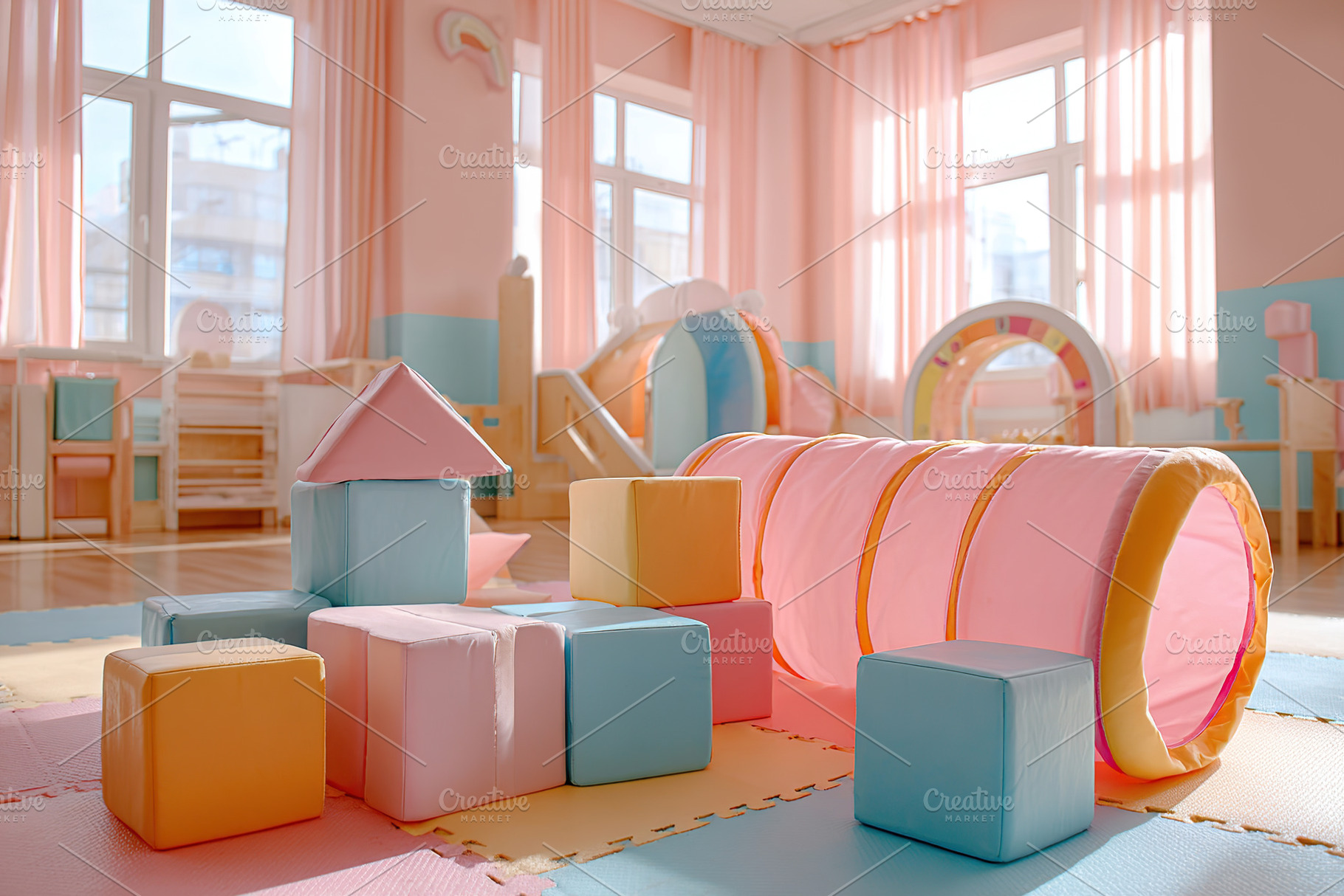 Brightly colored play area designed for young children in a preschool setting d, a Photo by AlyaAnd