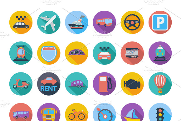 Transportation Icon Set With Long Sh