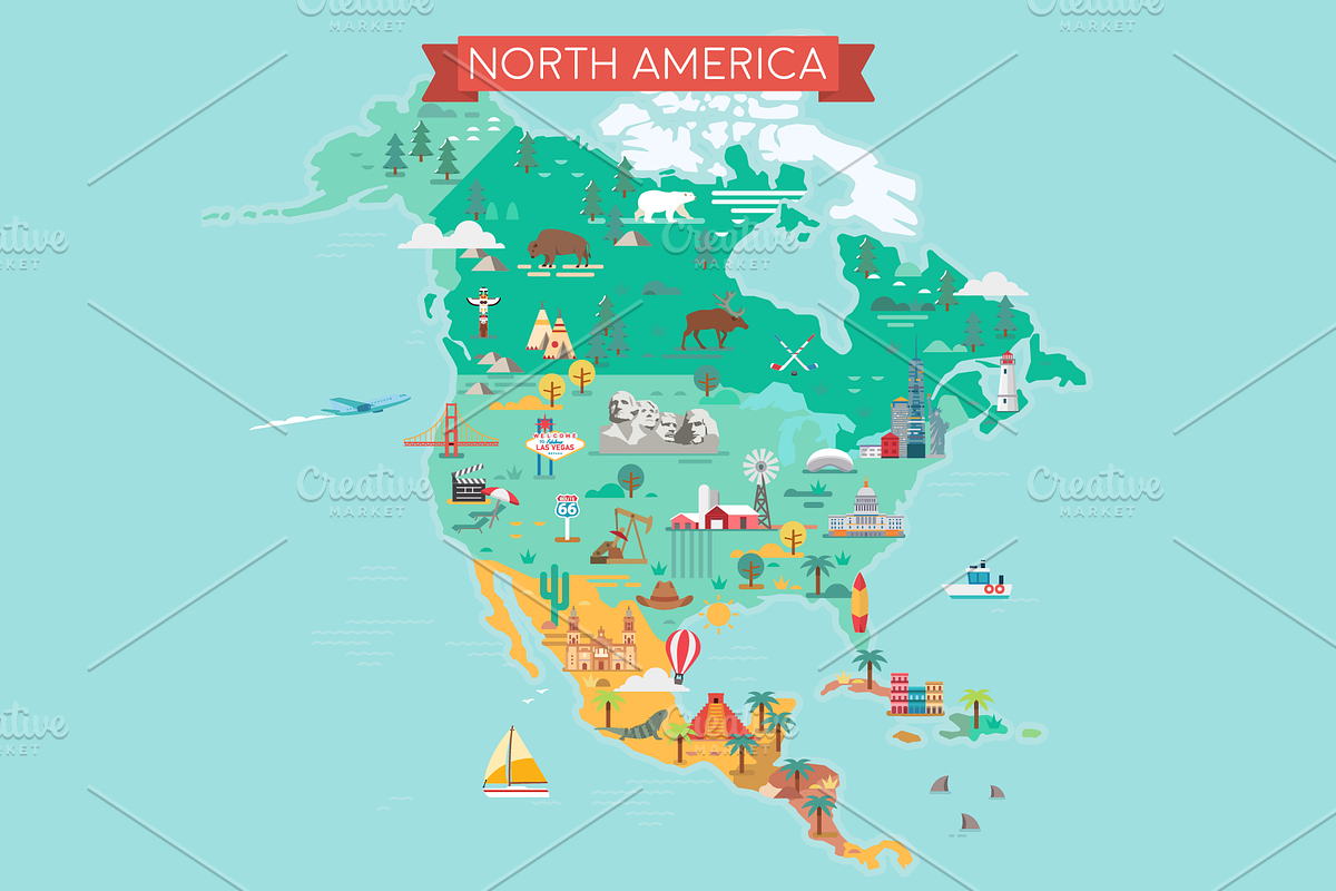 North America Map, an Animal Illustration by GlebTagirov