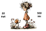 Whimsical Floral Girl and Puppy, an Animal Illustration by GiraffeCreative (Thumbnail 12 of 20)
