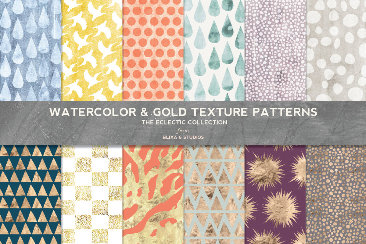 Watercolor & Gold Texture Patterns, a Pattern Graphic by Blixa 6 Studios (Photo 1 of 5)