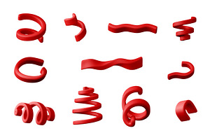 Red 3d confetti ribbons set, an Object Illustration by Abscent
