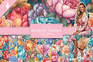 Rainbow Flowers Seamless Patterns, a Texture Graphic by Creative Matrix82