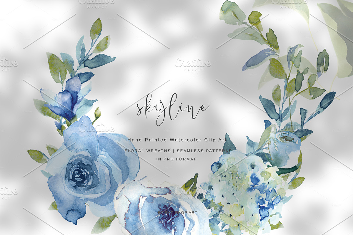 watercolor hand painted blue florals, an Illustration by Patishop Art (Photo 2 of 9)