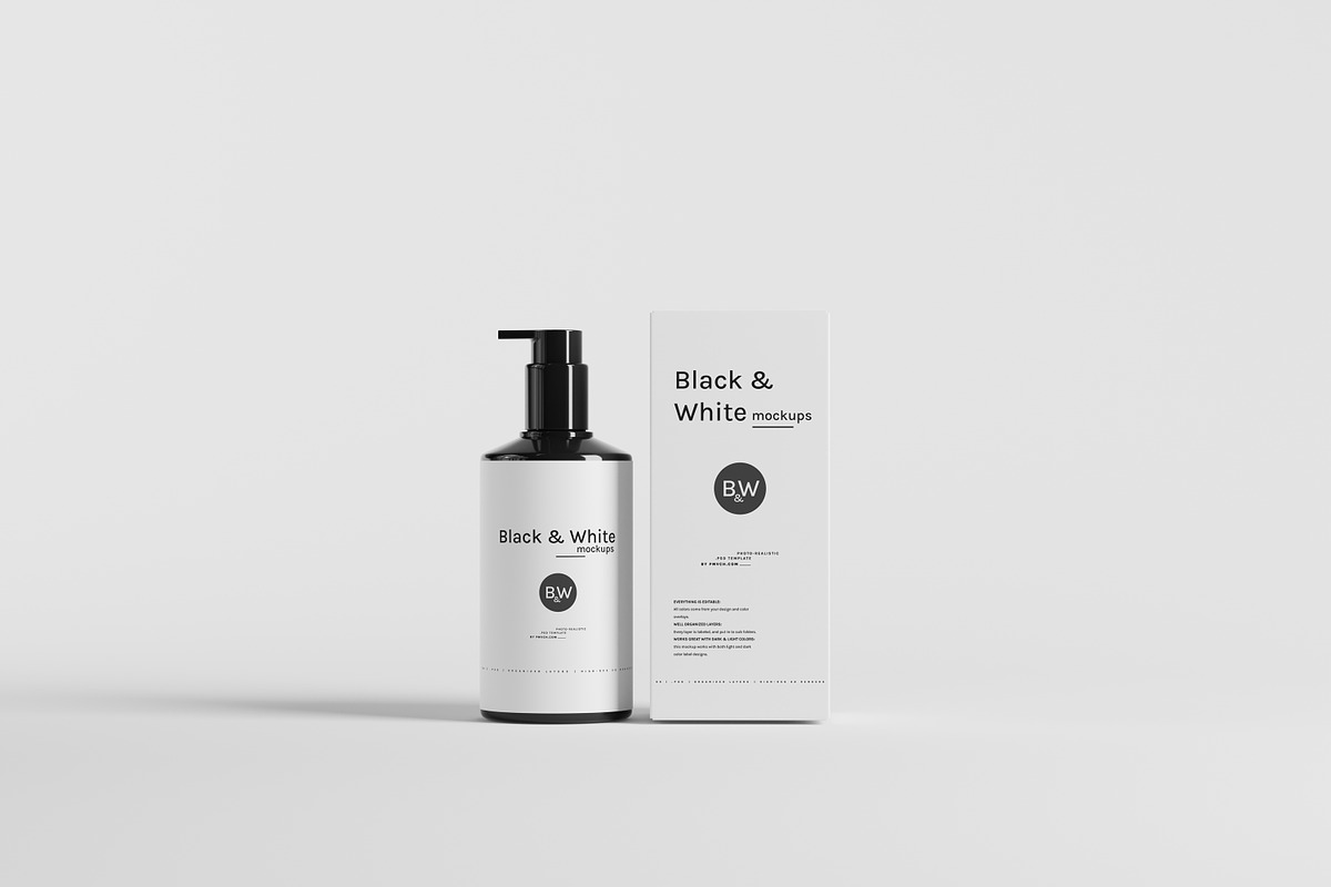 Black & White Mockups - Pump Bottles, a Packaging Mockup by pmvch (Photo 11 of 160)