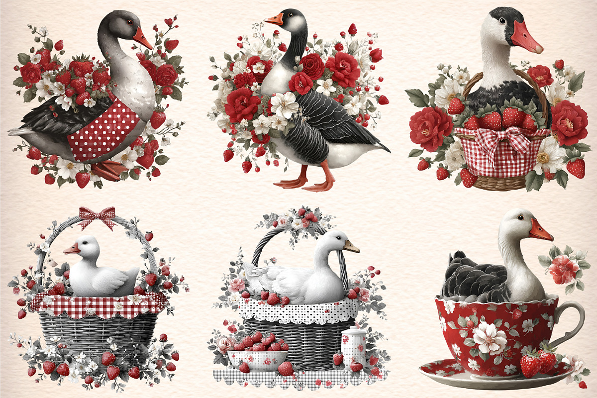 Strawberry Goose Clipart Bundle, an Illustration by Digital Artistic99 (Photo 4 of 9)