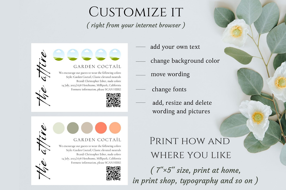 Wedding party QR attire card, a Card Template by EvaTemplates (Photo 3 of 6)