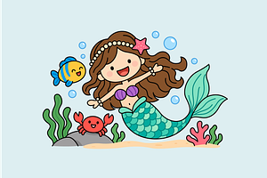 Mermaid Cartoon Character Underwater
