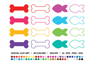 Dog Bone & Cat Fish Treat Clip Art