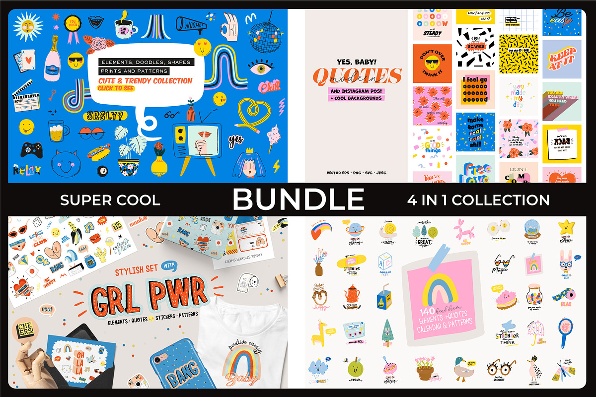 Girl Power Clipart & Quotes BUNDLE, a Graphic by Ruslana Lubenets (Photo 1 of 53)