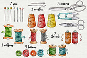 Sewing supplies watercolor clipart, an Object Graphic by Trinibis (Thumbnail 3 of 5)