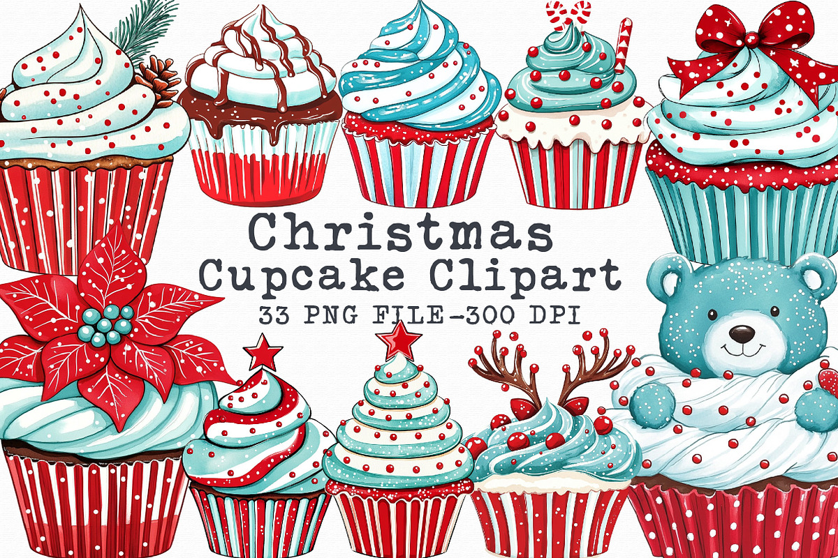 Christmas Cupcake Clipart, an Illustration by Libby Wishes (Photo 1 of 7)