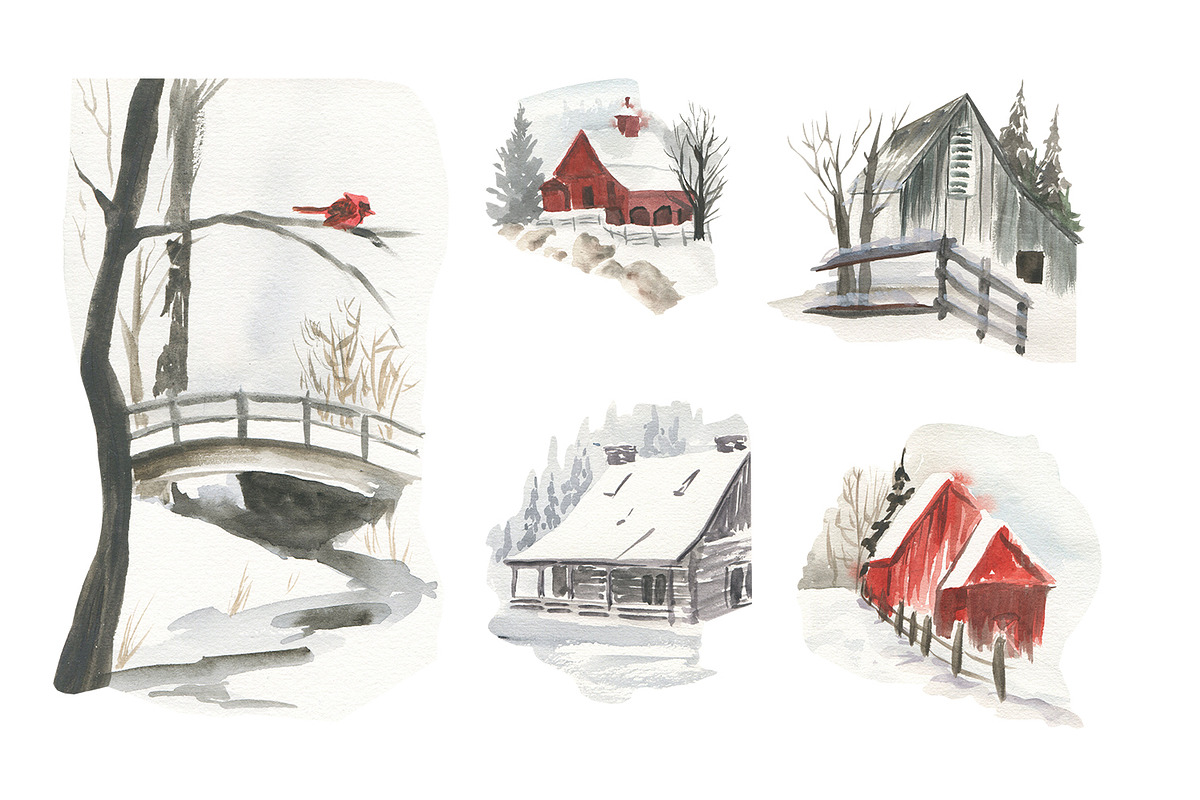 Snow watercolor forest, an Illustration by Love Watercolor Store (Photo 7 of 8)