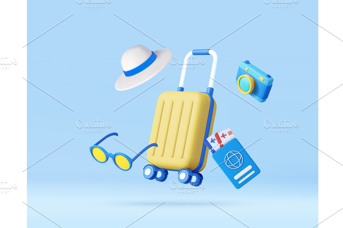 3D Travel Essentials with Passport, an Object Illustration by ModVector
