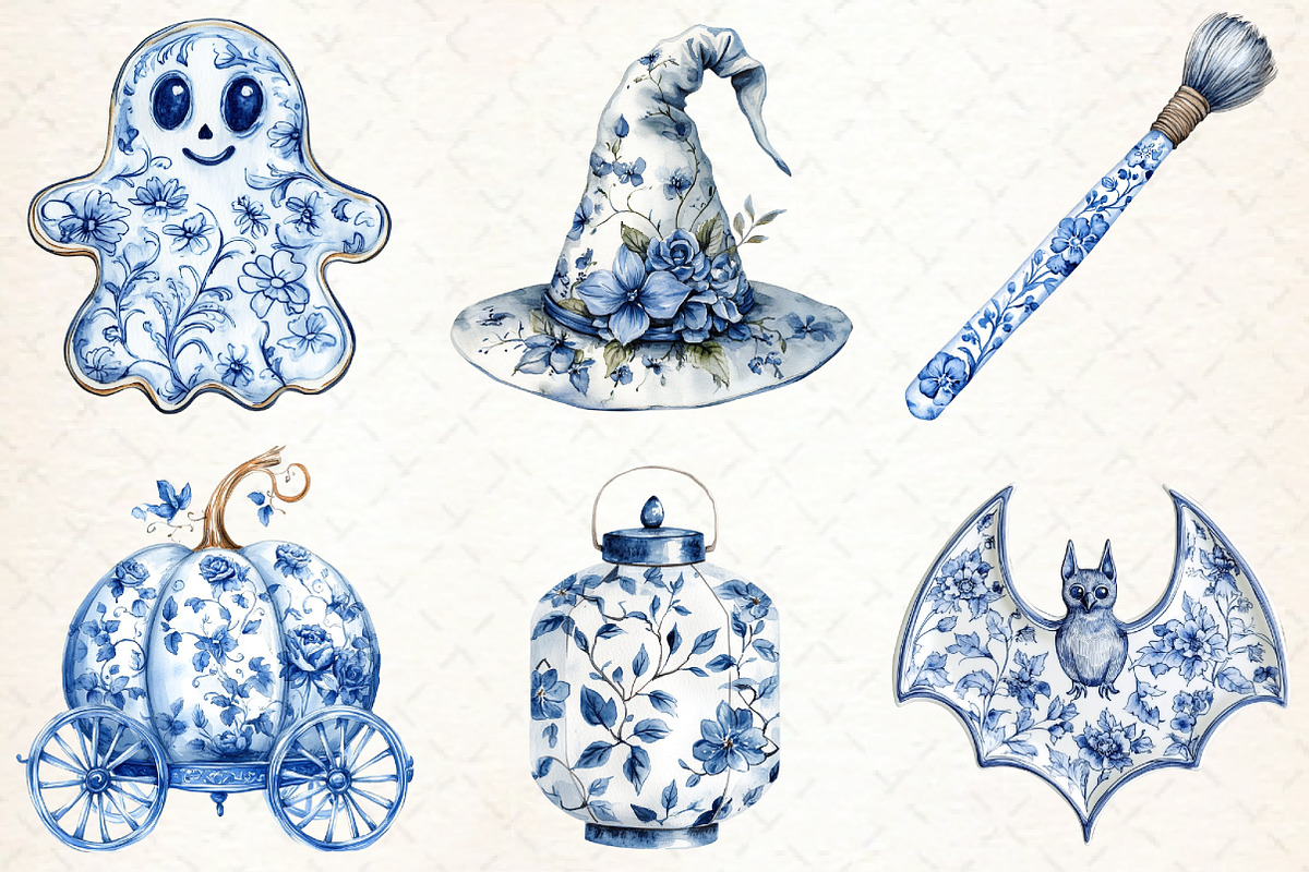 Blue Floral Halloween PNG, an Illustration by Libby Wishes (Photo 2 of 6)