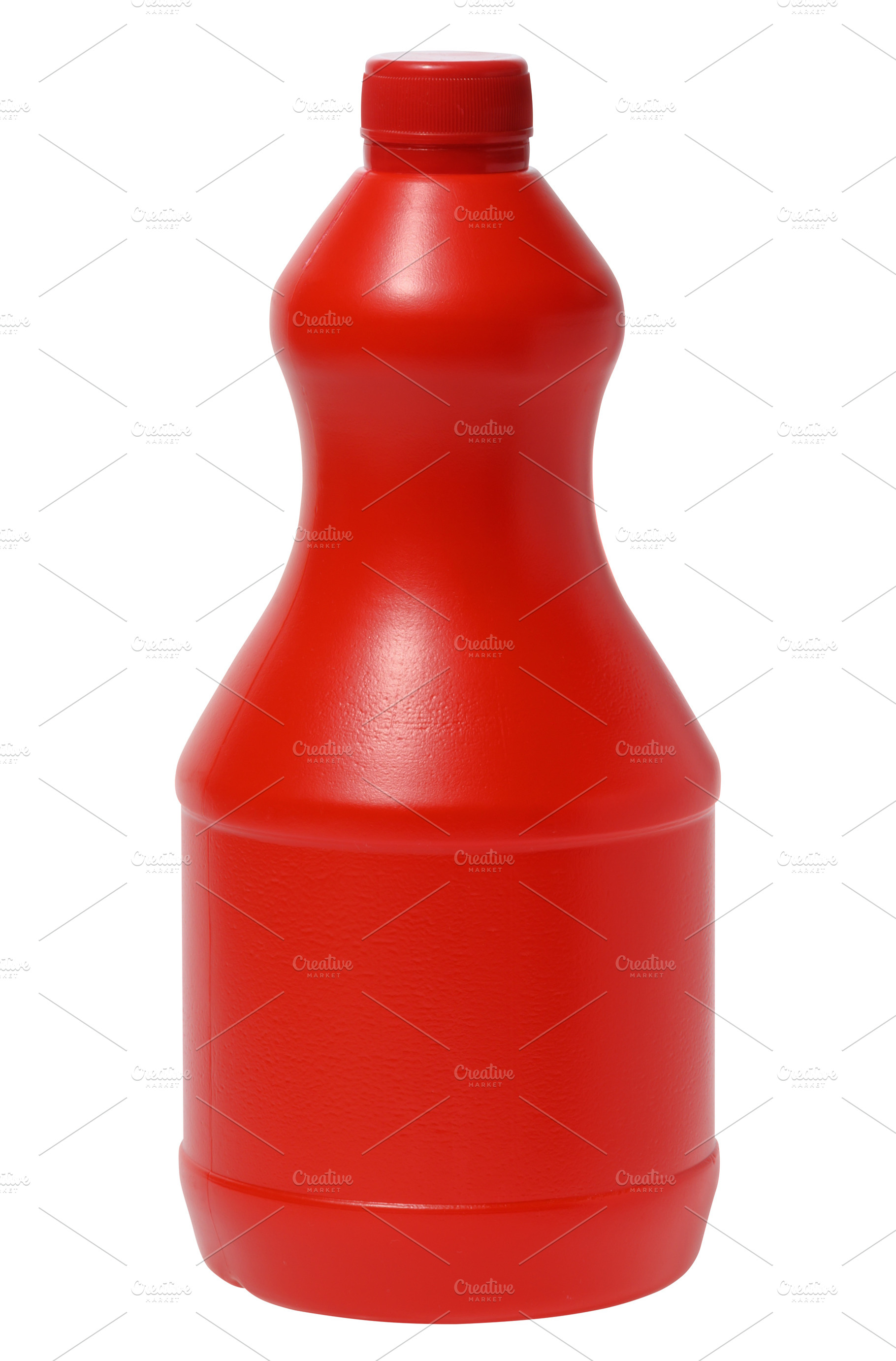 Red plastic bottle with lid, intended for household chemicals or, an Industrial Photo by ndanko