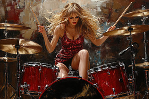 woman drummer behind drums, a Photo by Pictures for you!!!!!!!!!