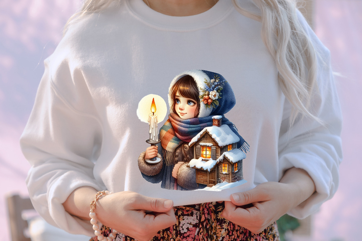 Winter Cottage Girl Watercolor Clipa, an Illustration by designcity5 (Photo 4 of 5)