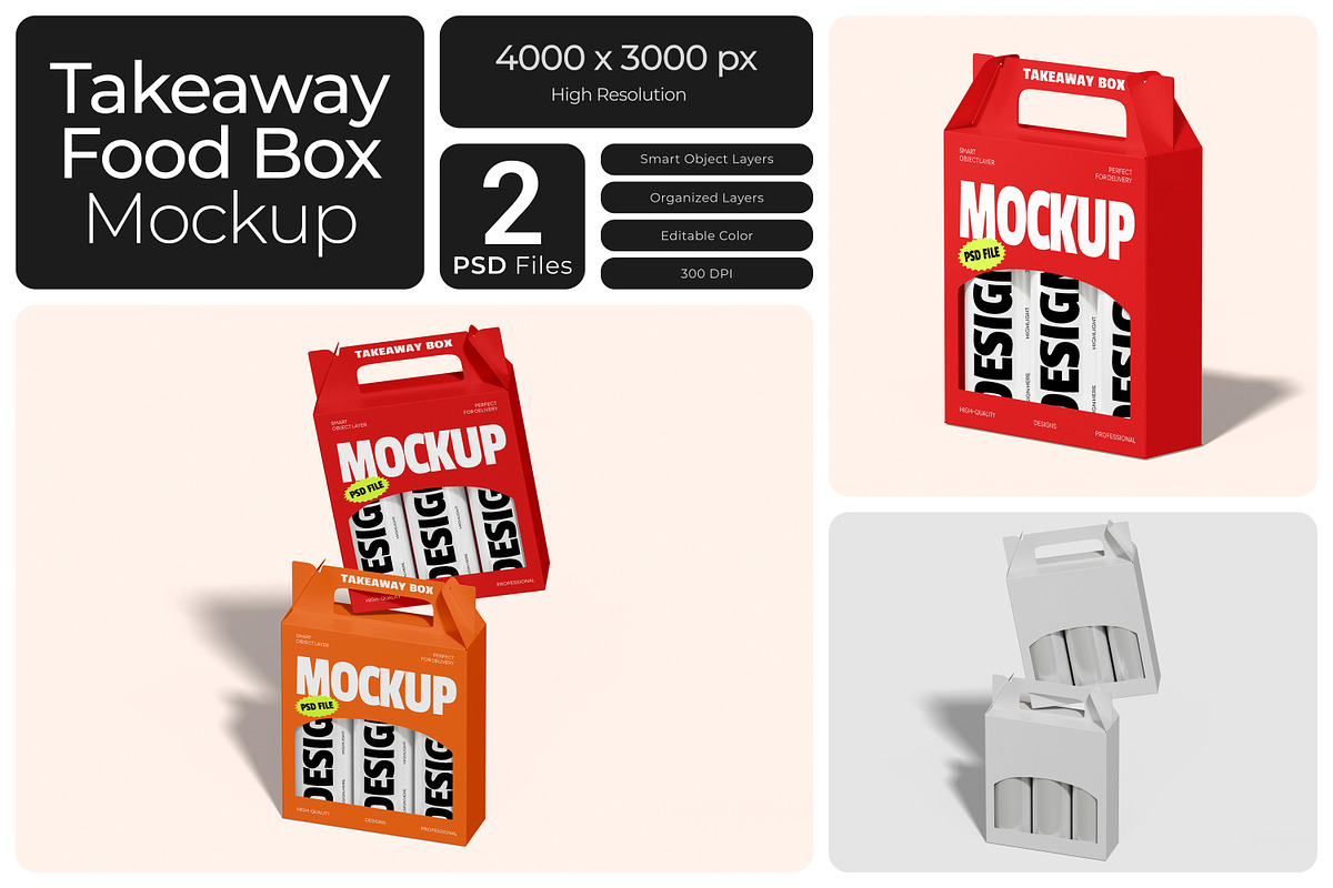 Takeaway Food Box Packaging Mockup, a Packaging Mockup by Bartama Graphic (Photo 1 of 4)
