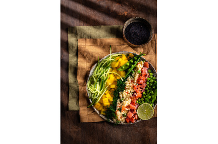 Healthy bowl with salmon and