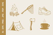 Camping Elements Line Art Collection, an Object Graphic by nandinigraphics (Thumbnail 2 of 3)