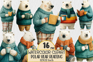 Polar Bear Reading Clipart, an Animal Illustration by Rose Art