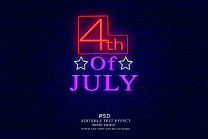 4th of July Neon Sign Editable Text, a Layer Style Add-On by TrueVector