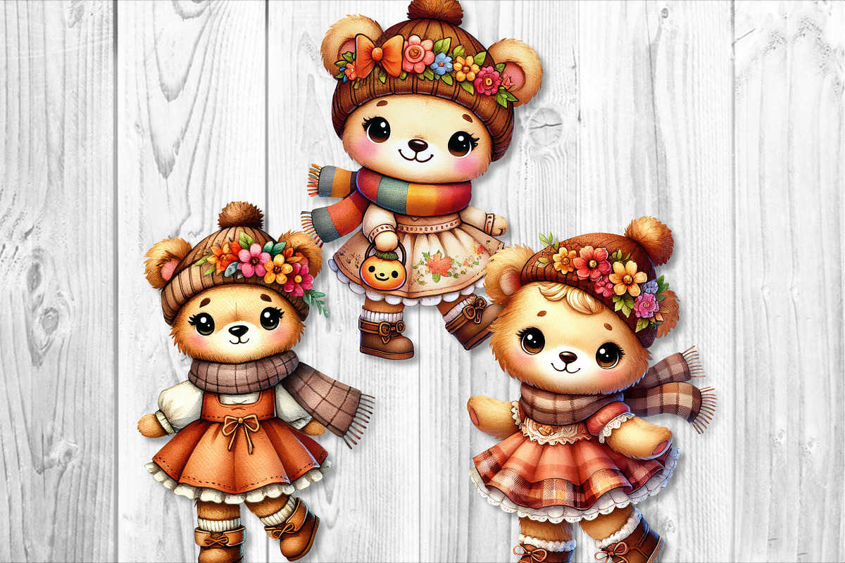 Cute Autumn Bear Clipart Sublimation, a Seasonal Illustration by V Design Creator (Photo 3 of 7)