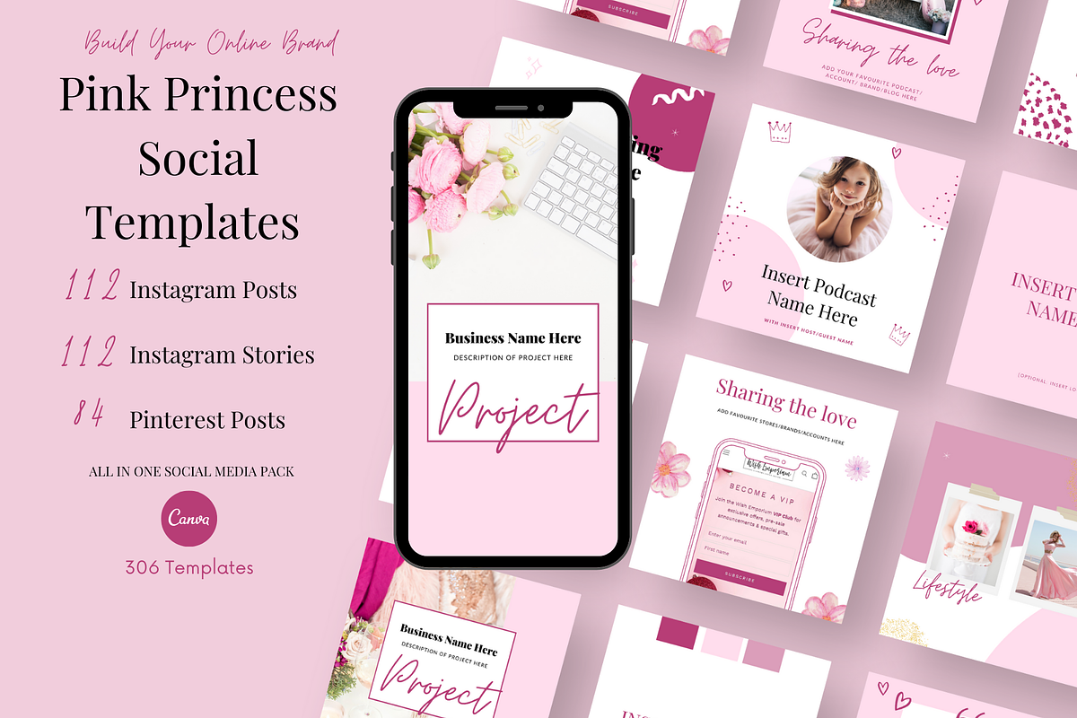 Pink Princess Social Media Templates, a Social Media Template by Marketing Your Brand (Photo 1 of 10)