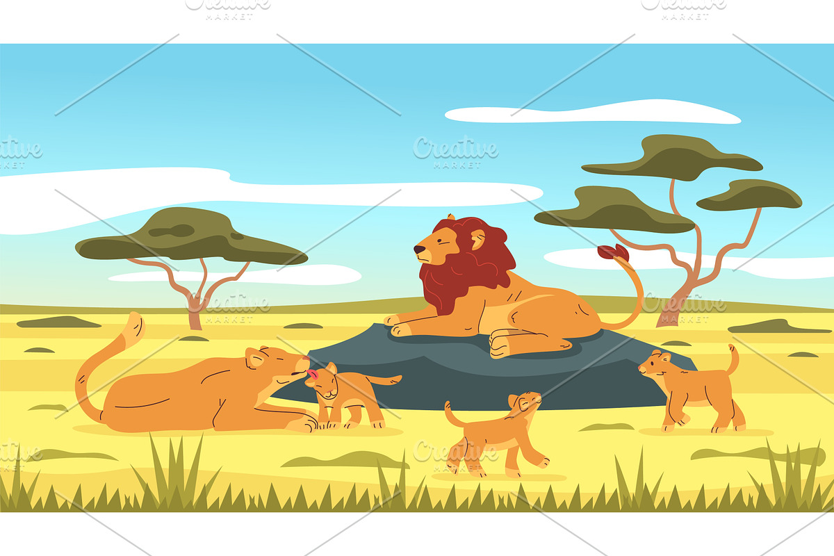 Lion family. Lioness with baby cub, an Animal Illustration by Stock-Smart-Start