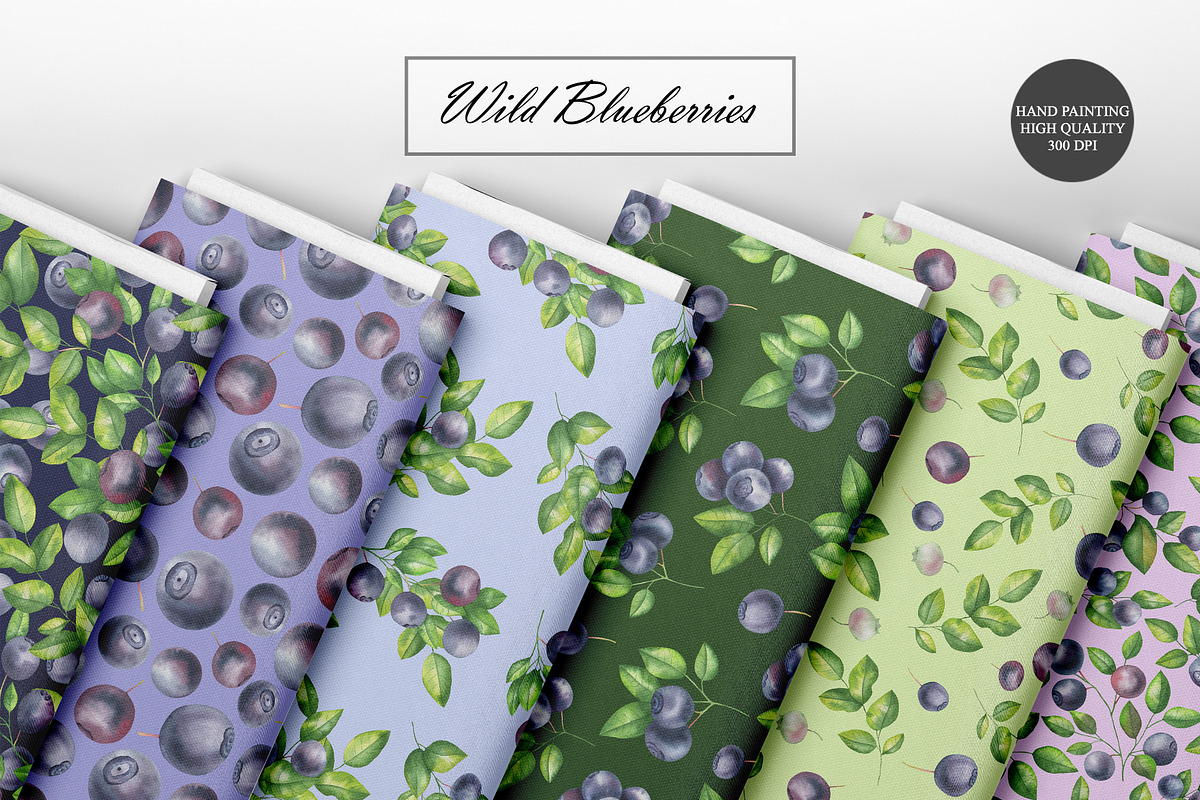 Blueberries Watercolor Patterns, an Illustration by OlDm_Shop (Photo 3 of 10)