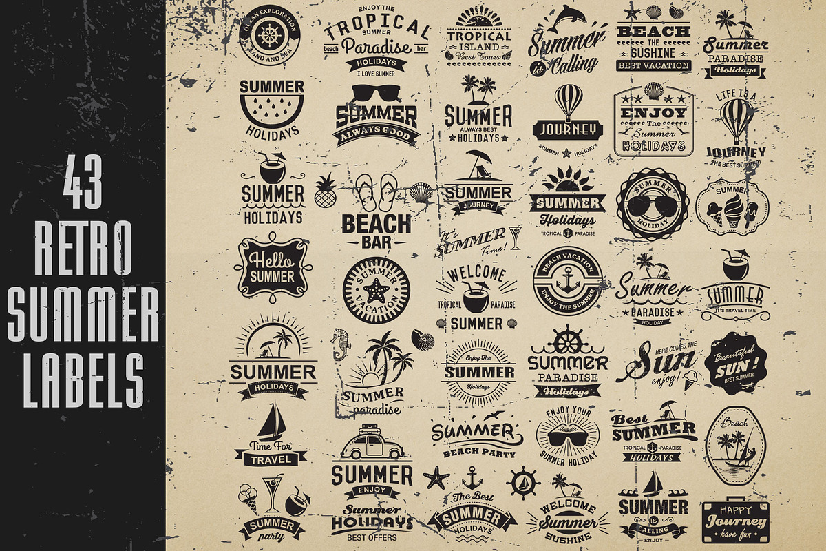 Sumer Retro Labels Bundle, a Branding & Logo Template by DCD Vector Co. (Photo 1 of 12)