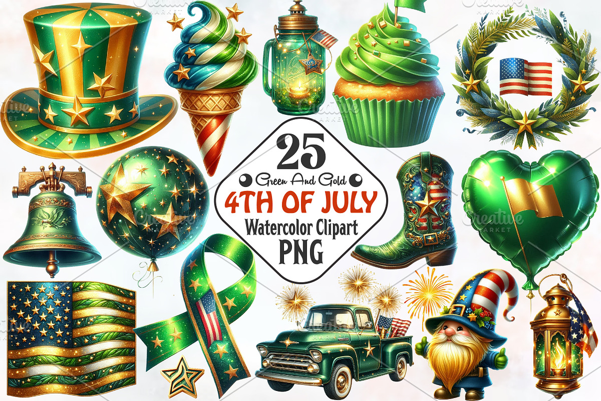 Green And Gold 4th Of July Clipart, an Illustration by RobertsArt (Photo 1 of 7)