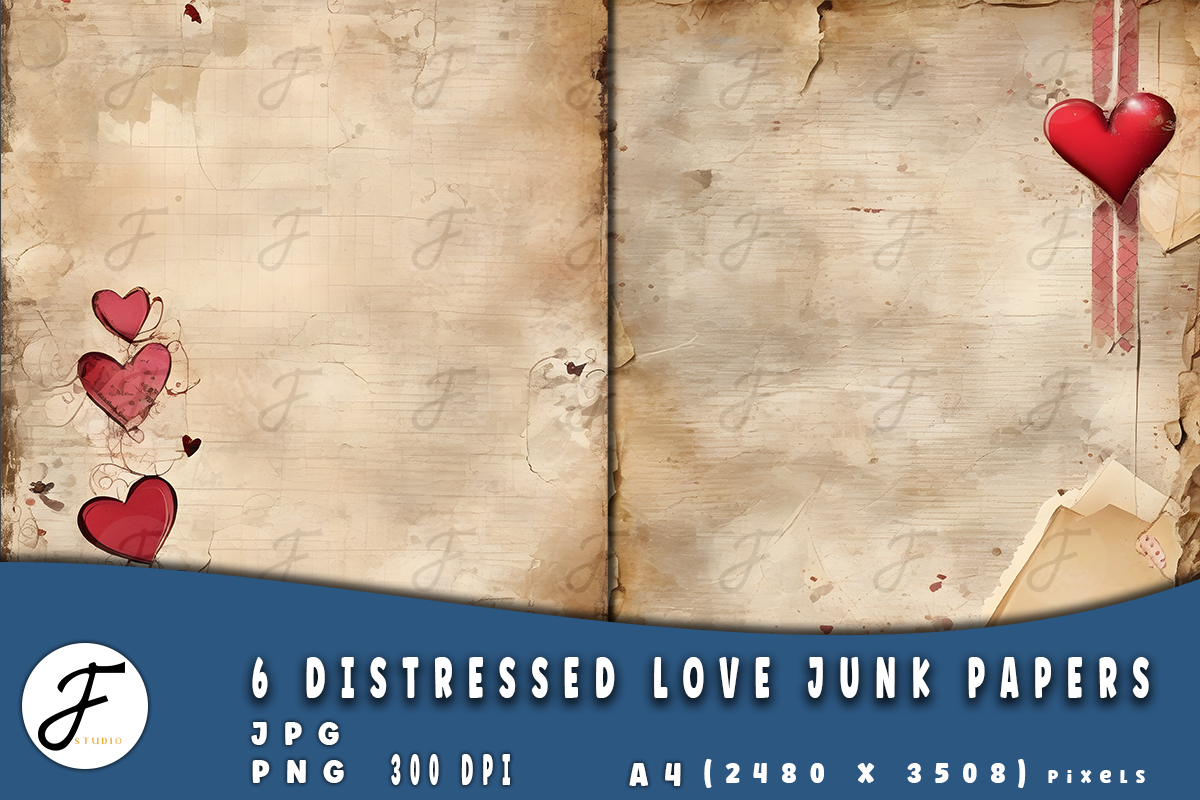 Distressed Love Junk Papers, a Background Graphic by Joaquin Fernandez Studio (Photo 4 of 4)