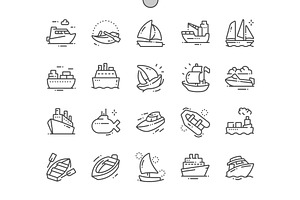 Ships And Boats Line Icons