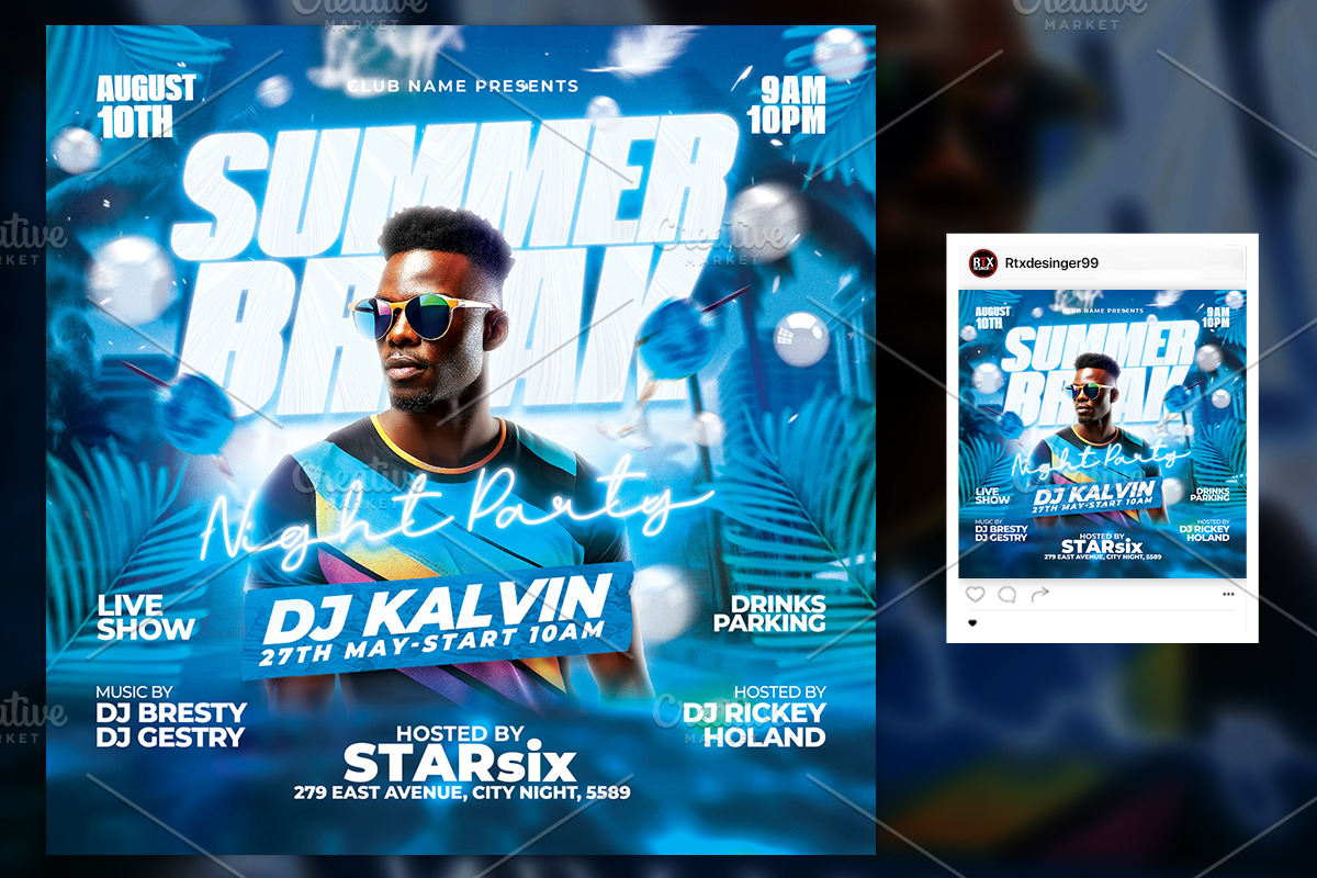 Summer Break Party Flyer Template preview 2