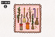 Halloween Witch Broom Hand-Drawn Fra, an Illustration by CreationArt (Thumbnail 1 of 5)