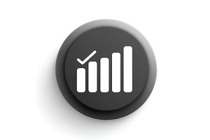 Business growth concept icon showing rising bar chart and success checkmark on, a Photo by AS photostudio
