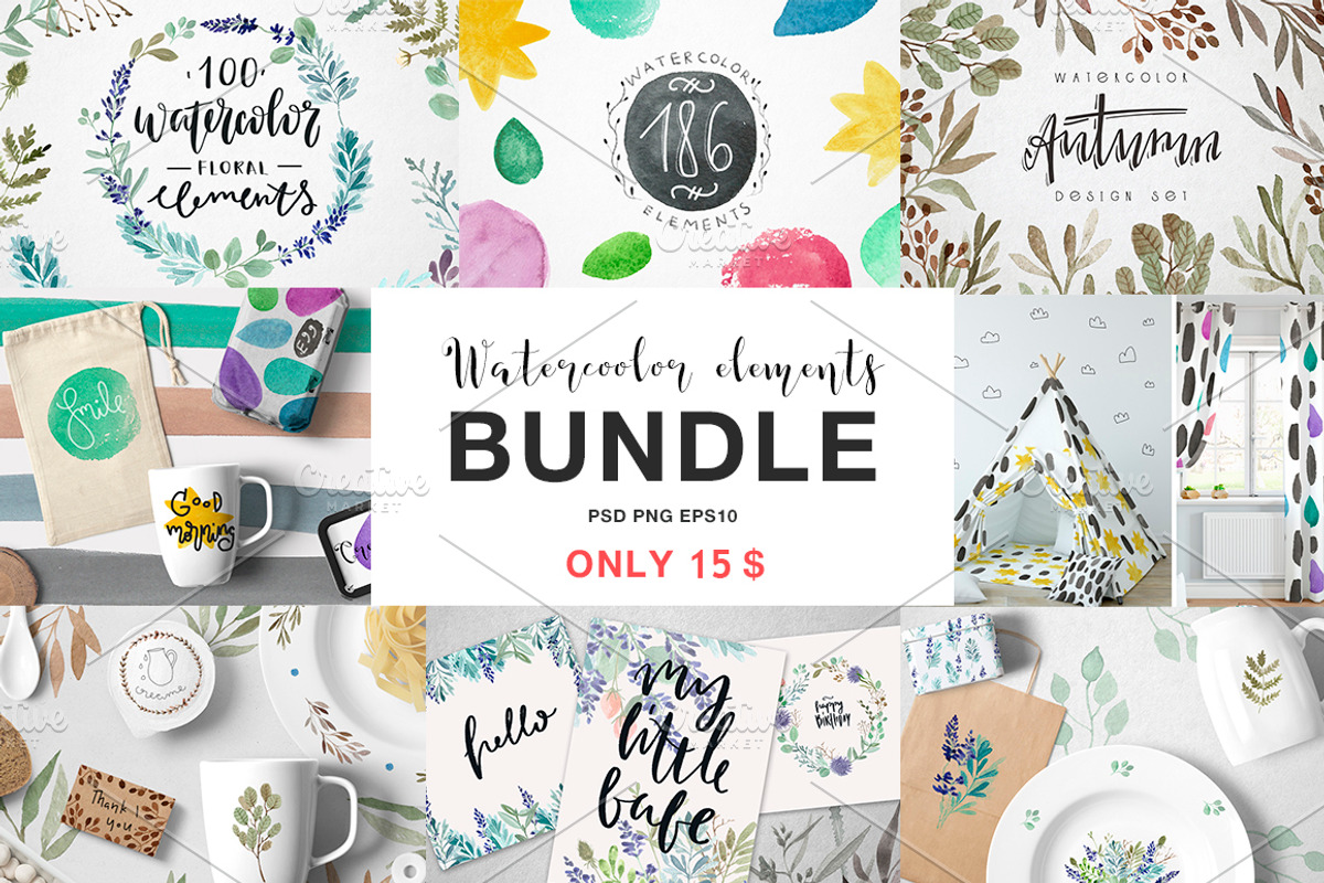 Watercolor hand drawn !BUNDLE!, an Animal Illustration by mikka_kika (Photo 1 of 20)