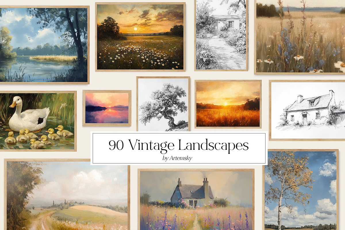 Vintage Landscapes Prints Bundle, a Background Graphic by Artemsky (Photo 1 of 10)