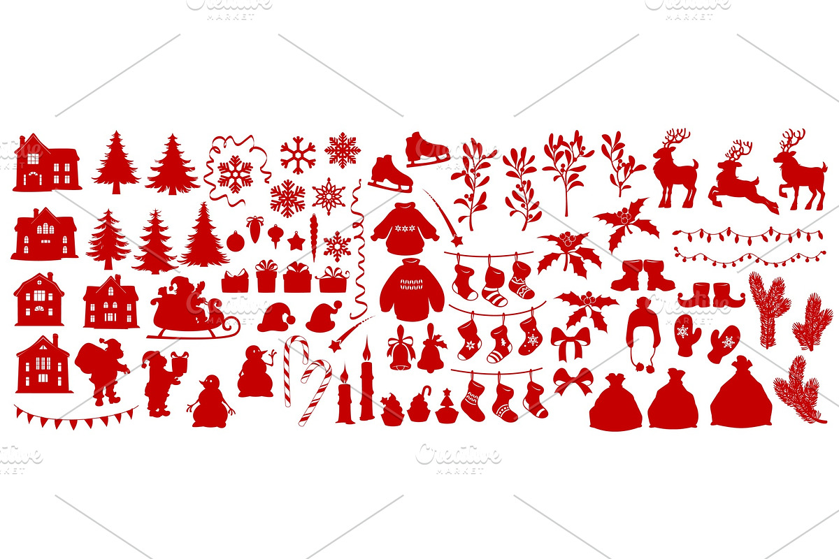 Christmas Xmas tree gift silhouettes, a Seasonal Illustration by Seavector Studio (Photo 2 of 3)