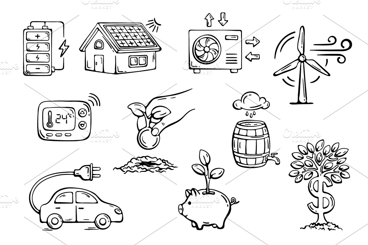 Eco Living Doodle Elements Set, an Object Graphic by Design by Irihaha (Photo 4 of 4)