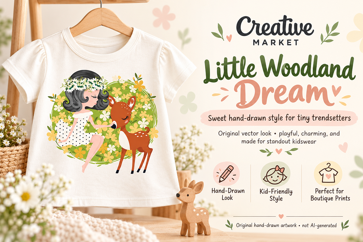 Cute girl with little deer vector, an Animal Illustration by StudioLondon (Photo 1 of 3)