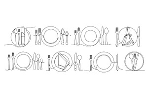 Continuous one line served plate, a Food Illustration by winwin.art