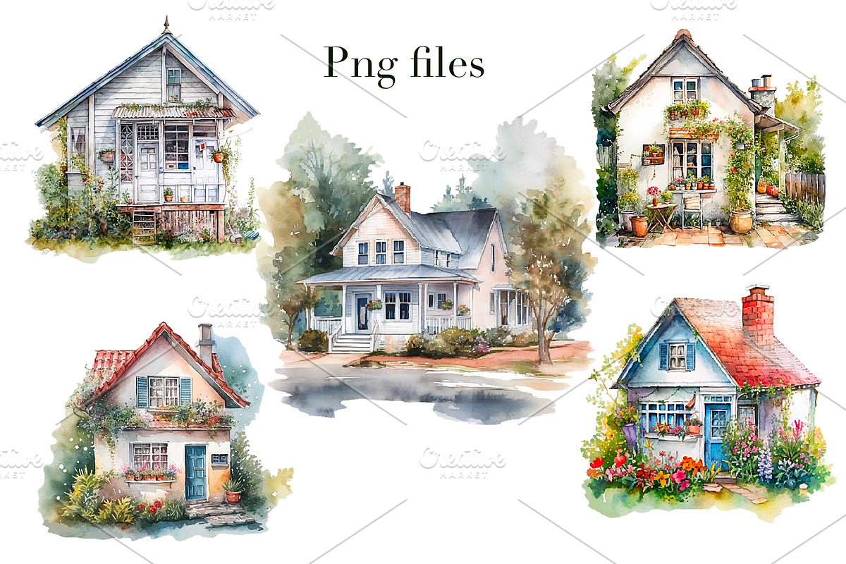 Cottages and gazebos, watercolor, an Object Illustration by AkvarelRiver (Photo 6 of 9)